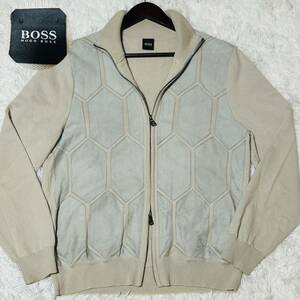 希少【ヒューゴボス/HUGO BOSS】高級 Lサイズ◆羊革 トラックジャケット ベージュ スエード ラムレザー 本革 Wジップ ブルゾン 正規品 レア