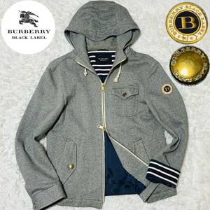 美品◎希少L◆バーバリーブラックレーベル 至高の金ボタン×ワッペン 2WAY マウンテンパーカー ジャケットBURBERRY BLACK LABEフード収納可