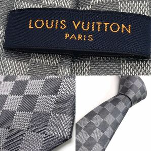 ★未使用級／人気★LOUIS VUITTON ルイヴィトン ネクタイ・ダミエクラシック 8CM グリクレール／グレー LVロゴ 現行モデル M71214の画像8