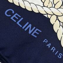 ★未使用級★CELINE セリーヌ シルクスカーフ 大判 ネイビー×ホワイト×レッド 錨 星 縄 ロープ リング ブランドロゴ イタリア製_画像8