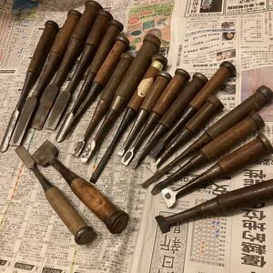 【鑿 20本】chisel carpenter nomi plane 大工道具 鑿 突鑿 鉋 のみ ノミ かんな カンナ 組鑿 DIY 左久作 左市弘 田斎 丸鑿 叩き鑿 中叩き