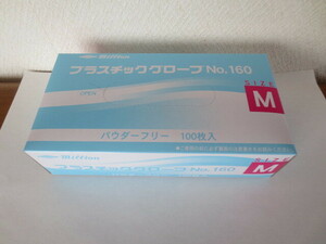 ♪プラスチックグローブ（パウダーフリー）100枚入　Mサイズ)ビニール手袋　使い捨て手袋