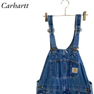 J1 カーハート　アメリカ古着　ワンポイント　ジーンズ　デニム　オーバーオール　ブルー　Carhartt メンズ