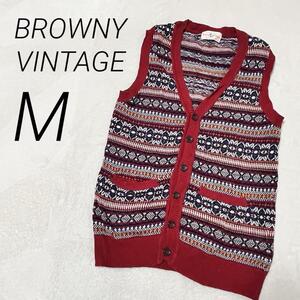 BROWNY VINTAGE ブラウニー ヴィンテージ 総柄 コットン リネンニット ベスト ジレ　M