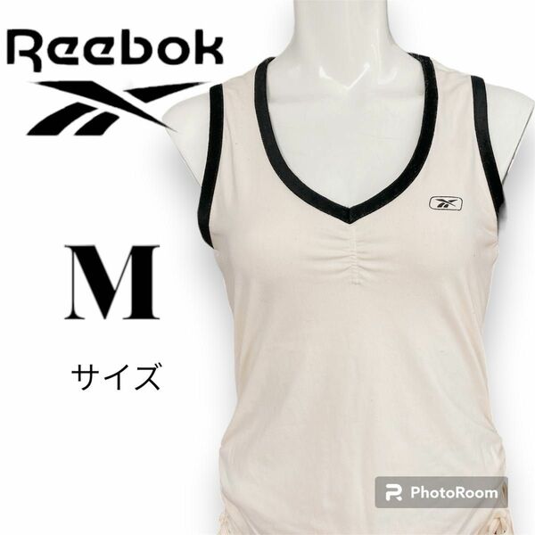 クーポンで1199円！！【Reebok】リーボック レディース タンクトップ バイカラー サイズM フィットネス ノースリーブ 白