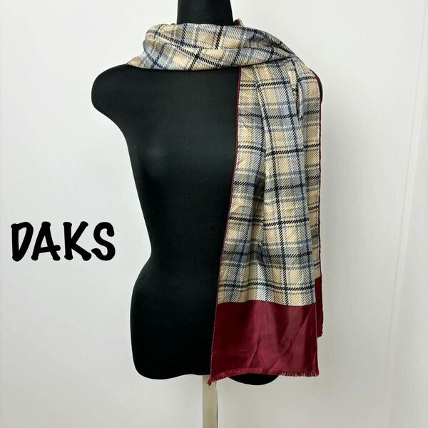 ストール 大判 DAKS ダックス　チェック　レッド チェック柄 おしゃれ 高級感 ベージュ　タータンチェック柄 43x160 60309AM