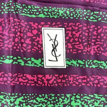 大判スカーフ Yves Saint Laurent イヴサンローラン アート ピンク グリーン ストライプ 濃いピンク　シルクスカーフ 60309AM_画像3