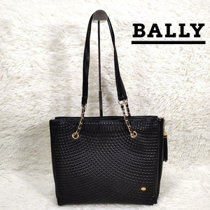 BALLY バリー キルティングレザー チェーンショルダー トートバッグ ブラック 黒 金具 ゴールド タッセル