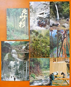 北山にそだつ杉 絵葉書8枚 写真:高橋善幸 紙ケース付　検:北山杉絵はがき 京都市北区中川 磨丸太 枝打 伐採 植林 清滝川 菩提の滝 雪景色