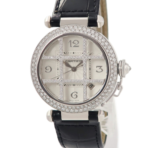 [3 year guarantee ] Cartier Pacha 38g lid WJ108751 OH settled rhodium processing K18WG purity original diamond self-winding watch men's wristwatch 