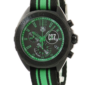 【3年保証】 タグホイヤー フォーミュラ1 クロノグラフ CR7 限定 CAZ1113.FC8189 黒PVD加工 緑 サッカー クオーツ メンズ 腕時計