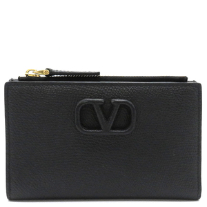 ヴァレンティノ 二つ折り財布 Vロゴ シグネチャー グレインカーフレザー ブラック 黒 ミニ財布 カード入れ 2W2P0T46RQR_0NO 中古