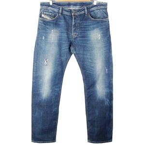 ■DIESEL ディーゼル SAFADO REGULAR SLIM STRAIGHT 0R7K8 メンズ 大きいサイズ インディゴ ダメージ加工 ストレッチ デニムパンツ W36 L32