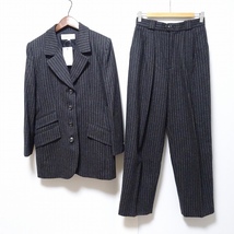 #wnc イヴ サンローラン YVES SAINTLAURENT YSL パンツスーツ 38 黒系 グレー カシミア混 ストライプ イタリア製生地 レディース [864446]_画像1