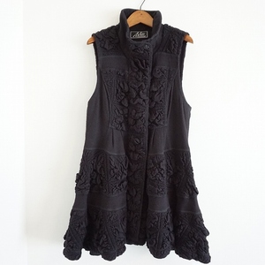 #ancei here ndouEIKO KONDO the best * gilet 42 black tunic double Zip embroidery high‐necked lady's [848239]