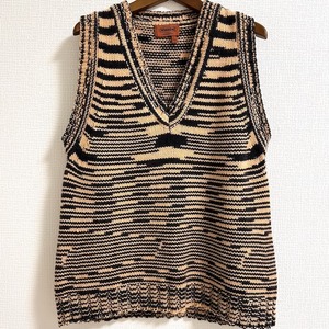 #anc ミッソーニ MISSONI ベスト ノースリーブ ニット 48 オレンジ 黒 カシミヤ イタリア製 大きいサイズ レディース [846526]