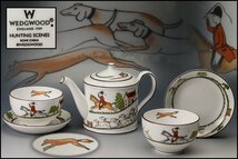 【佳香】WEDGWOOD ウェッジウッド HUNTING SCENES ティーポット ミニカップ＆ソーサー 二客 本物保証_画像1