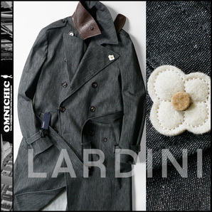 デザインの極■傑作新品ブートニエール付【LARDINI】レザー×デニム！清潔感と高級感のモテ度MAX！ラルディーニが紡ぐ大人トレンチコート52