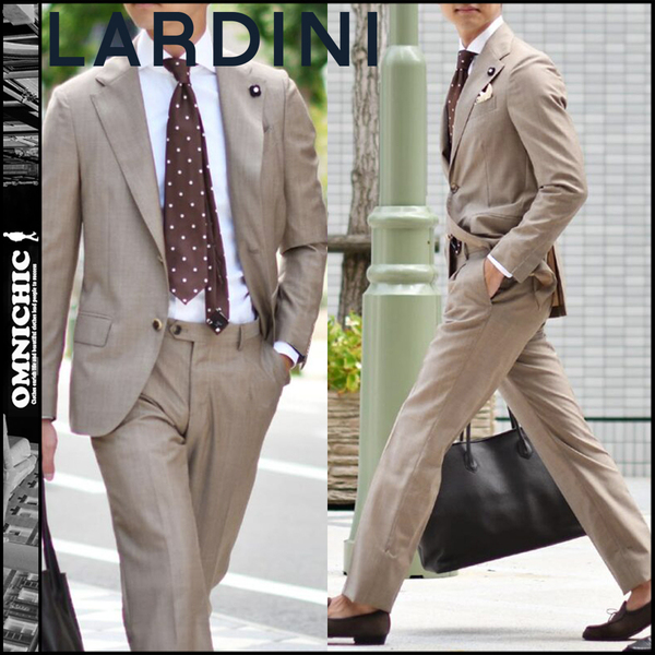 すぐに使える春夏/希少なサンド色■新品20万【LARDINI】ラルディーニきめ細かなウール2Bセットアップスーツ52/テーラードジャケットパンツ