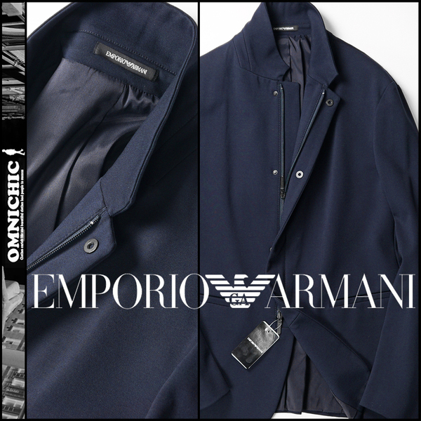 すべてのシチュエーションを網羅する■新品【EMPORIO ARMANI】ネイビースタンドカラージャージージャケット52/L～XLエンポリオアルマーニ