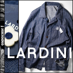 極上インディゴが映える■新品11万+税【LARDINI】ラルディーニ/高級感抜群合わせやすいEIENZOデニムジャケットLブートニエール付/690ユーロ