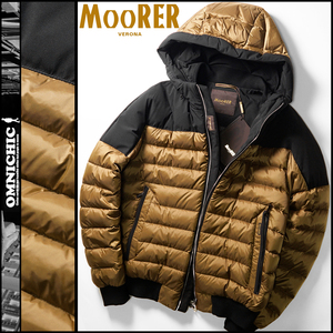 コレを超える品質はない!■新品【MOORER】ムーレー/AQUA撥水加工/PARKER/ヨーク切替フーデッドダウンジャケット48/M~L/伊製/HONEY/ハニー