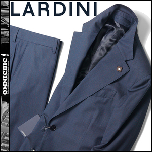 ■新品19万秋冬【LARDINI】ラルディーニ極上ネイビーウールコットン2釦ドットストライプセットアップスーツ48/Mテーラードジャケットパンツ