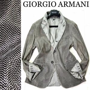 【幻の逸品】定価67万!!ジョルジオアルマーニ GIORGIO ARMANI 最高級レザータグ ヘリンボーン柄 仔羊革トロトロなラムレザージャケット M-L