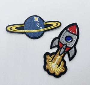 惑星ロケット2種セット ワッペン　アイロン　アップリケ　刺繍　ハンドメイド素材