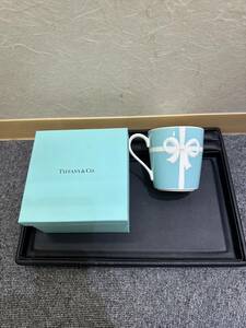 【EKA-7895AT】 1円スタート TIFFANY＆Co. ティファニー マグカップ 中古美品 箱付き 高級食器 インテリア ティファニーブルー リボン 