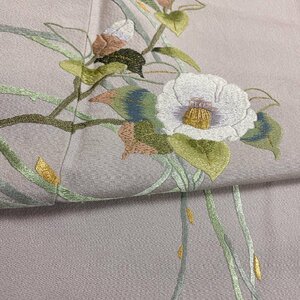 着物月花　総刺繍　蘇州刺繍　品のある花　訪問着　正絹　パールトーン加工　ki941