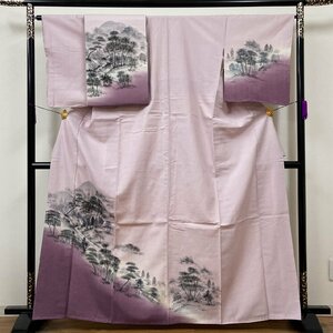 着物月花　手描き染　品のある風景　紬訪問着　９寸紬名古屋帯　２点セット　未使用品　正絹　お太鼓柄　ki973