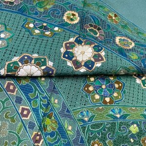 着物月花　総刺繍　蘇州刺繍　仙頭刺繍　ぼかし染　装飾花文様　訪問着　正絹　金糸　共八掛　ki1066