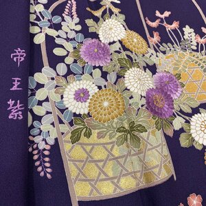 着物月花 じゅらく 帝王紫 京友禅 金駒刺繍 刺繍 金彩 品のある花 訪問着 正絹 金糸 共八掛 西陣織物 パールトーン加工 ki1072