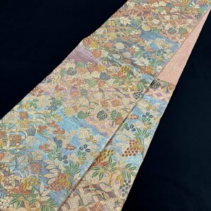 着物月花 織の宝石 ダイヤモンドカット 佐波理綴 品のある花 袋帯 六通柄 正絹 金銀糸 ob1395の画像6