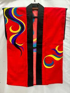 【Z38】袖なし半被　複数購入可　赤色　Mサイズ　身丈約75cm　よさこい　祭り　イベント　行事　衣装　コスプレ　和装　和服　大衆演劇