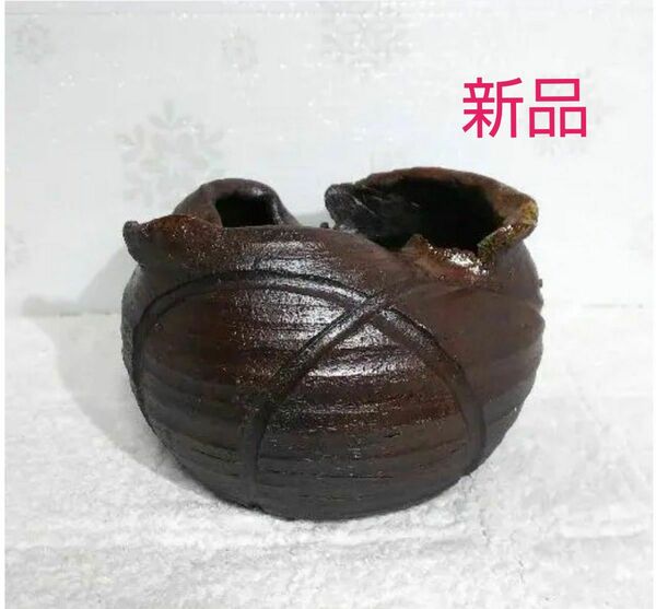 新品 花瓶 変形口 陶器 壺 瓶 存在感 重厚 ひねり口 陶芸 花瓶陶器 置物 インテリア 鉢 美術工芸品 花器