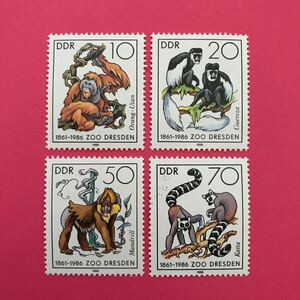 外国未使用切手★東ドイツ 1986年 ドレスデン動物園125周年 4種