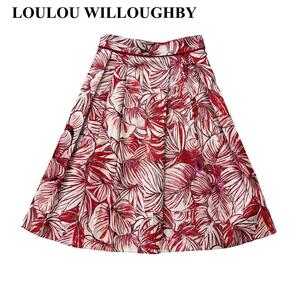 LOULOU WILLOUGHBY ルルウィルビー スカート 花柄 総柄 フレア 赤 白 レディース 1 Sサイズ