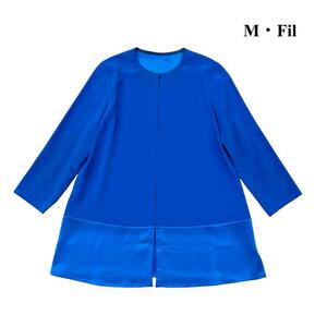 M.Fil エムフィル チュニック ブラウス 羽織り ノーカラー ブルー 水色 レディース 36 Sサイズ