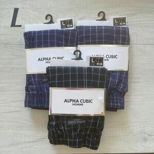 [ new goods unused ] men's trunks front opening cotton 100% Alpha Cubic ALPHA CUBIC HOMME underwear under wear L 3 pieces set check 