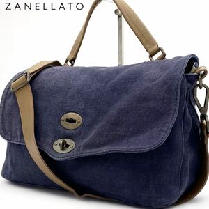 1円〜■人気モデル■ ザネラート ポスティーナL ショルダーバッグ 2way ハンドバッグ A4可 デニム ZANELLATO POSTINA L ビジネス メンズ