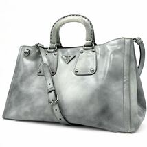 1円〜■ PRADA SPAZZOLATO GRIGIO BN1889 ハンドバッグ 2way ショルダーバッグ プラダ 三角ロゴ レザー 本革 トートバッグ_画像1