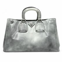 1円〜■ PRADA SPAZZOLATO GRIGIO BN1889 ハンドバッグ 2way ショルダーバッグ プラダ 三角ロゴ レザー 本革 トートバッグ_画像2