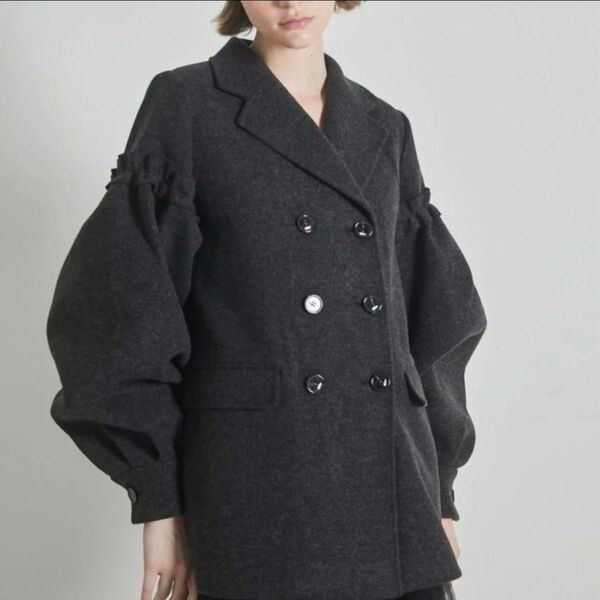 新品　volume wool tailored coat charcoal gray ピーコート コート