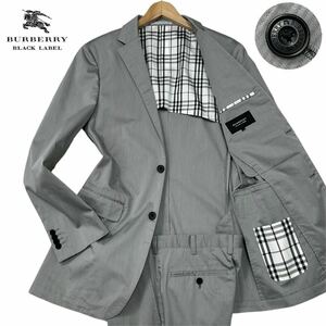 極美品●バーバリーブラックレーベル 光沢シルバーグレー ノバチェック セットアップ スーツ ビジネス ドレス M BURBERRY BLACK LABEL