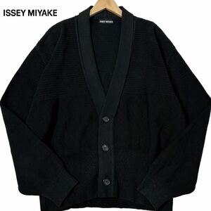 希少 ISSEY MIYAKE イッセイミヤケ 90s ヴィンテージ ミドルゲージ カーディガン ニット セーター 黒 『身幅・袖幅ゆったり』M 古着 メンズ