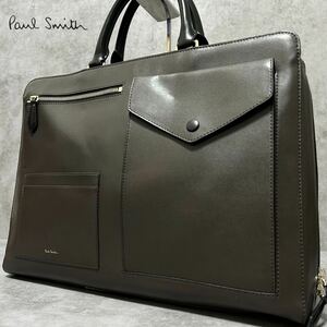  ultimate beautiful goods / present *Paul Smith Paul Smith gray n leather thickness leather leather business bag briefcase tote bag hand original leather A4 PC commuting men's 