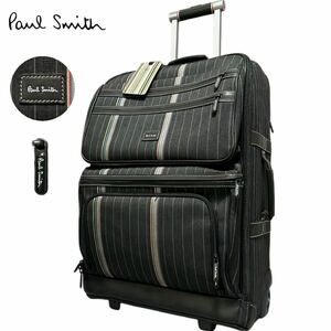 美品●Paul Smith ポールスミス メンズ キャリーケース スーツ キャスター付 ビジネス 出張 旅行 トラベル ブラック 黒 キャンバス レザー