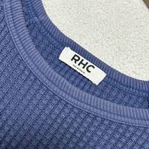 美品●RHC ロンハーマン ワッフル編み クルーネック Tシャツ 長袖 カットソー ユーズド加工 ブルー ニット 綿 春夏 M メンズ RonHerman_画像3